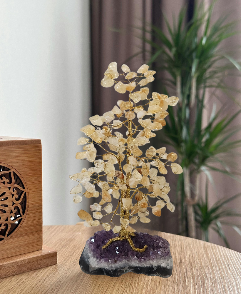Árvore grande de citrino na base de ametista - 30cm