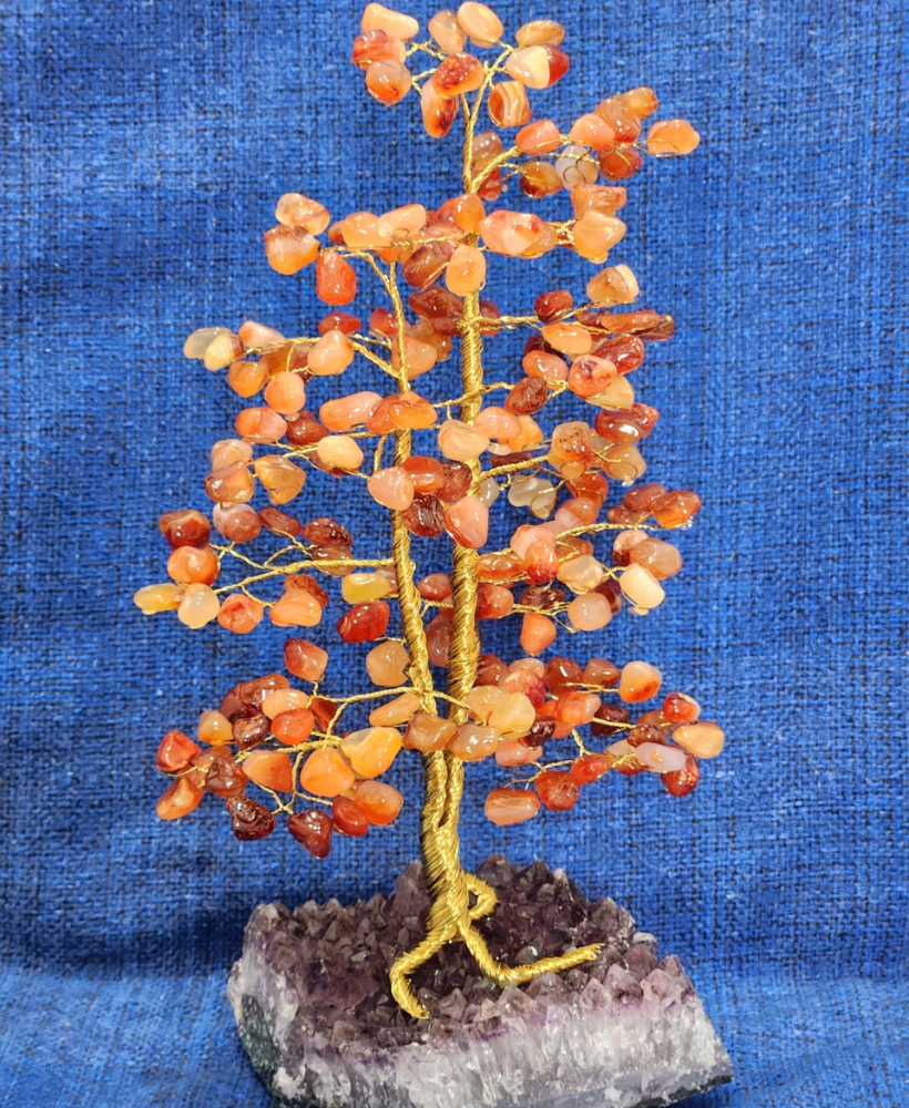 Árvore grande de Ágata cornalina na base de ametista 30cm