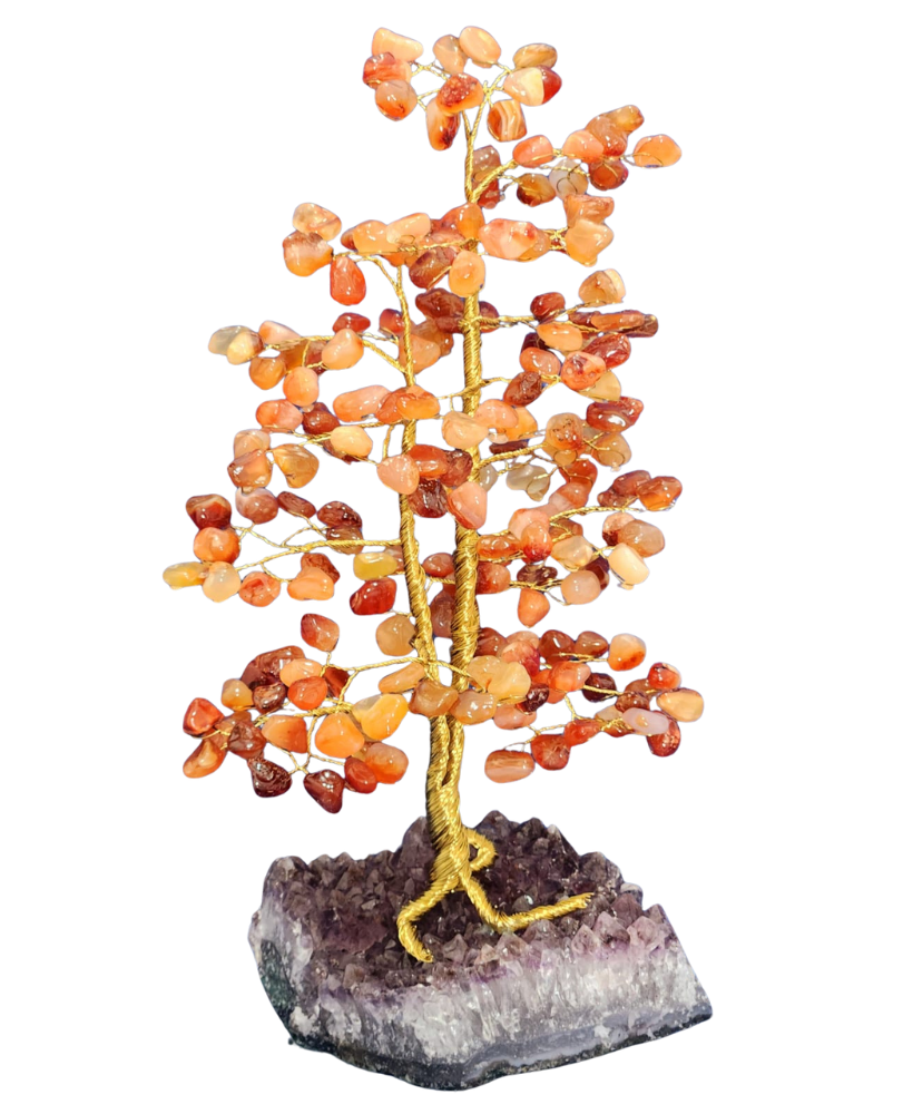 Árvore grande de Ágata cornalina na base de ametista 30cm