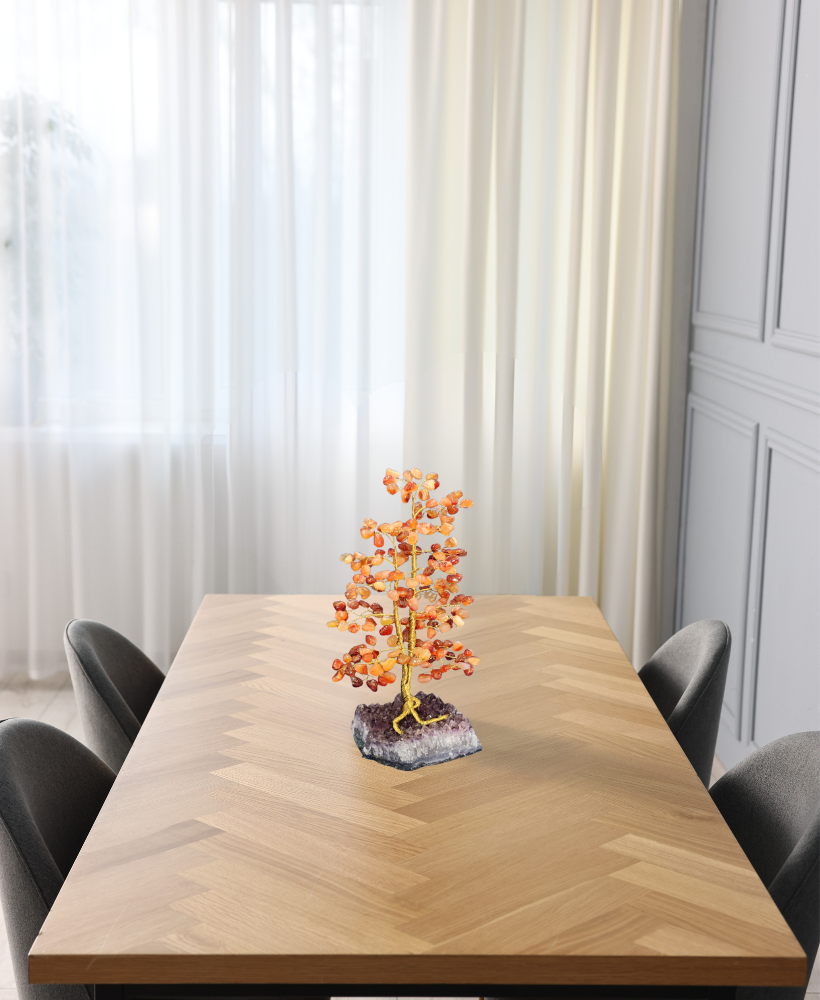 Árvore grande de Ágata cornalina na base de ametista 30cm