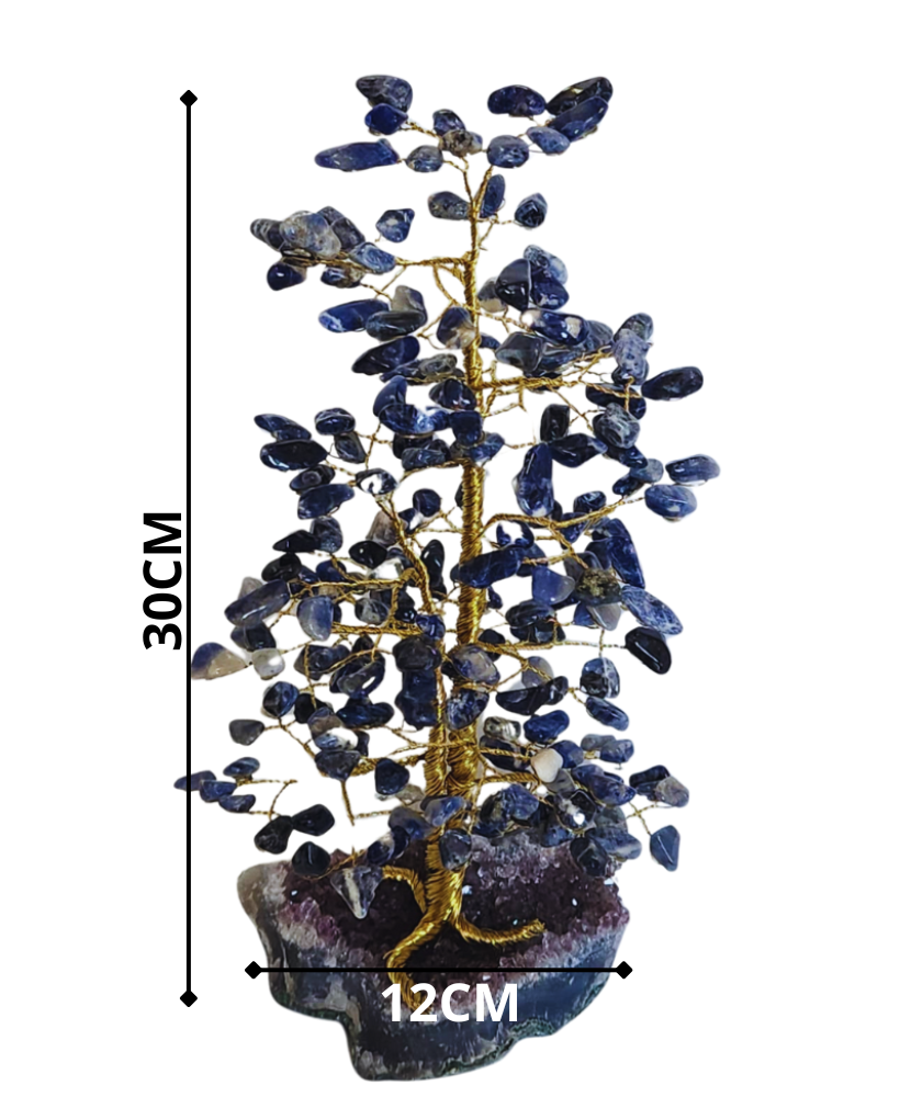 Árvore grande de sodalita na base de ametista 30cm