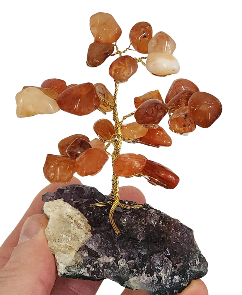 Árvore em diversas pedras na base de ametista a partir de