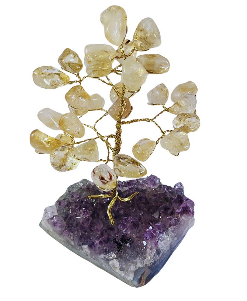 Árvore em diversas pedras na base de ametista a partir de
